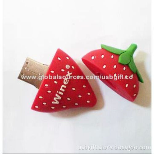 USB, 8GB, PVC Material, Custom Strawberry Shape, Promotional Gift